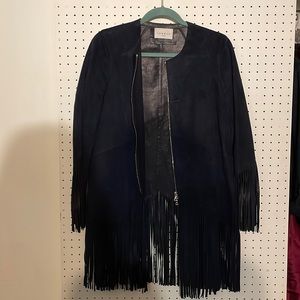 Sandro blue suede fringe jacket